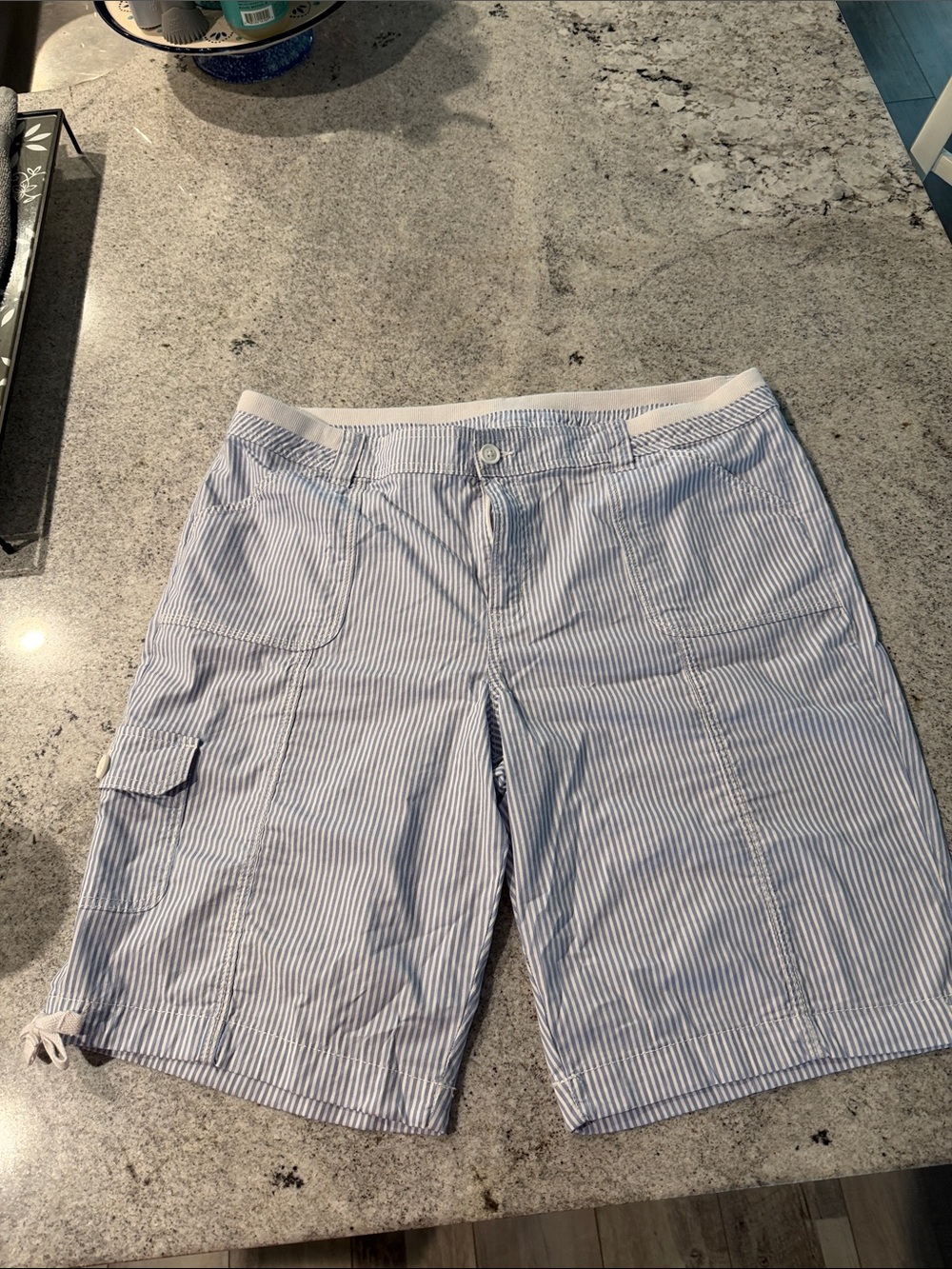 St. John's Bay Light Blue and White Pinstripe Bermuda Shorts